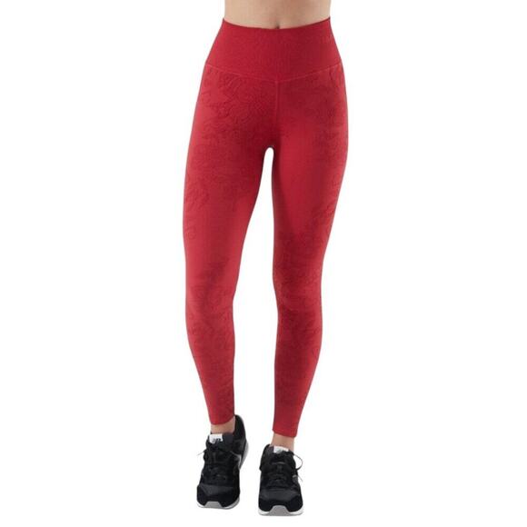 NUX Bouquet Leggings Love Red Size S NWT Floral Heart Pattern RARE - Picture 3 of 8